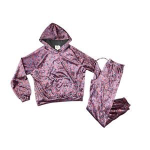 Lili Sidonio Abstract Velour Velvet Sweater Hoodie & Jogger Pants Set Size Small